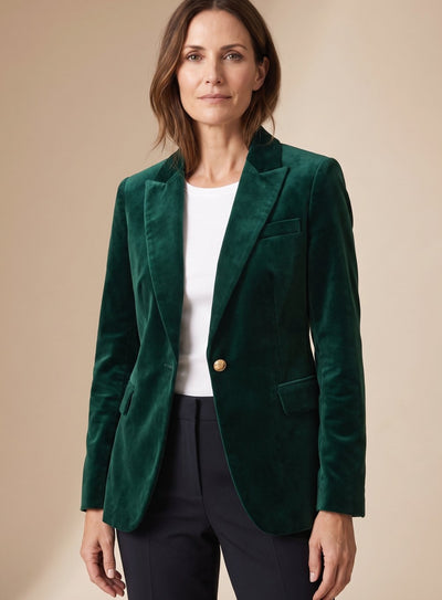 Elisabeth | Slim gesneden dames fluwelen blazer met gouden knopen