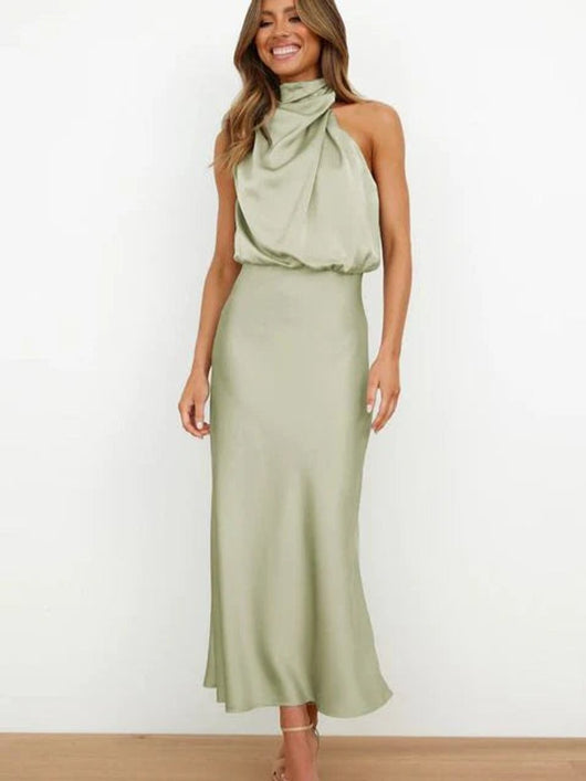 Marie | Elegante schoudervrije dames midi-avondjurk van satijn