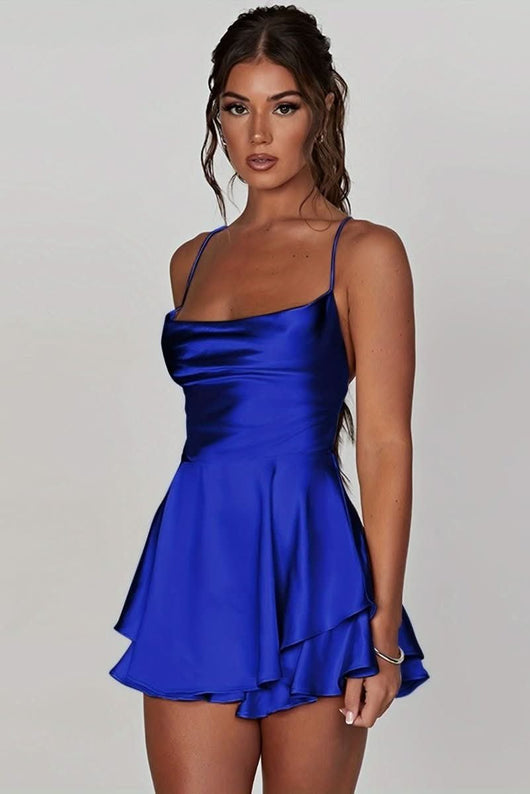Amelie | Dames cocktailjurk met open rug, gerimpelde taille en ruchemini