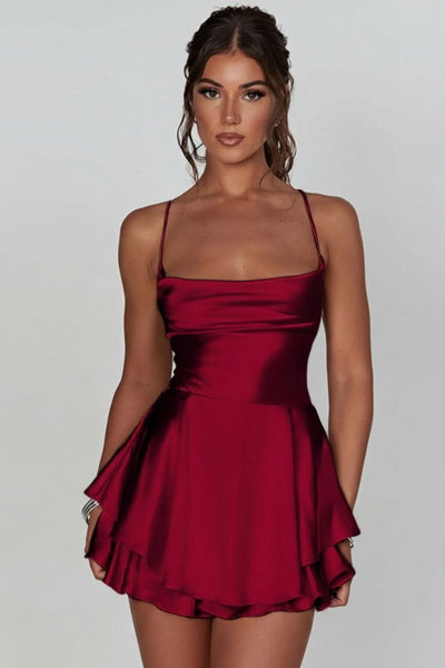 Amelie | Dames cocktailjurk met open rug, gerimpelde taille en ruchemini