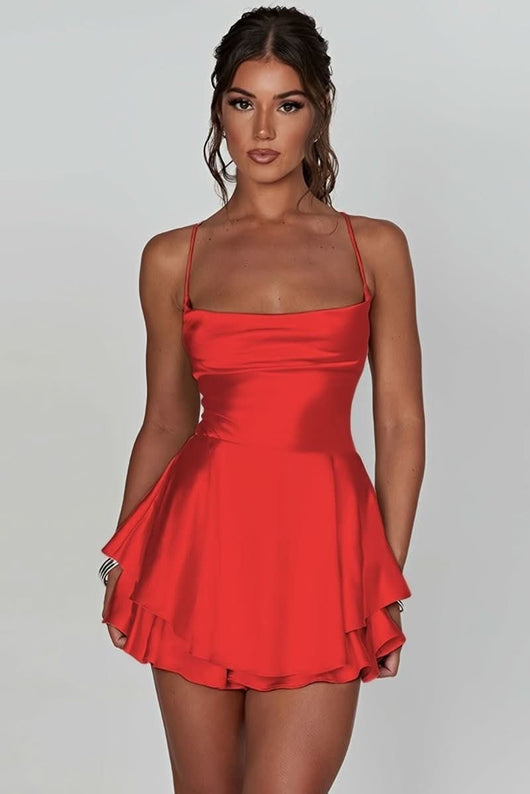Amelie | Dames cocktailjurk met open rug, gerimpelde taille en ruchemini