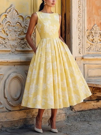 Leonie | Dames off-shoulder linnen midi-jurk met bloemenmotief