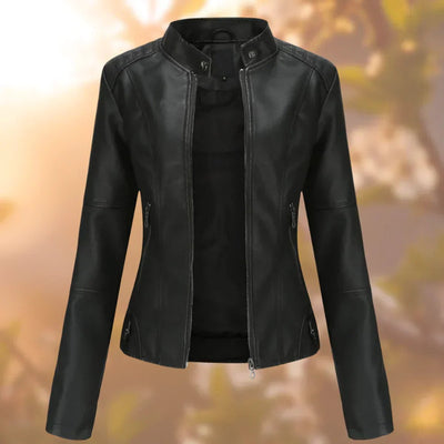 Marlene | Slim fit dames bikerjack van imitatieleer met opstaande kraag