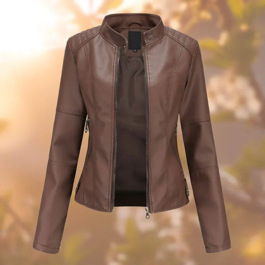 Marlene | Slim fit dames bikerjack van imitatieleer met opstaande kraag