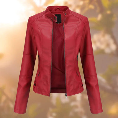 Marlene | Slim fit dames bikerjack van imitatieleer met opstaande kraag