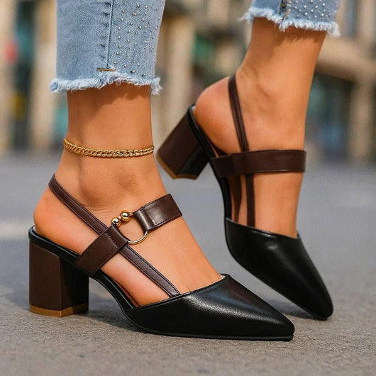Nora | Dames pumps met spitse neus, T-band en blokhak