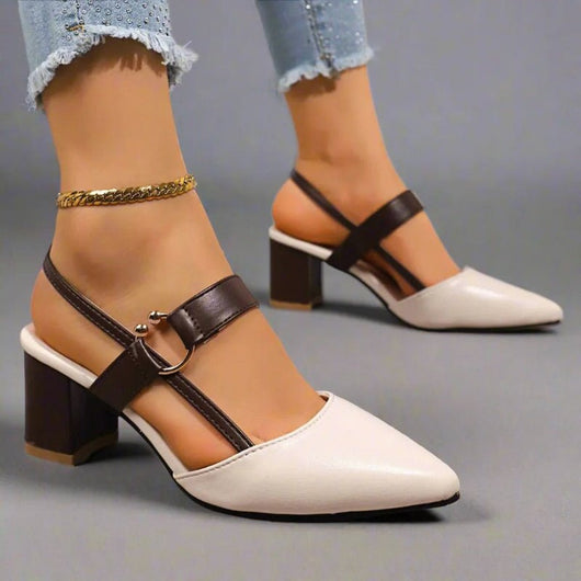 Nora | Dames pumps met spitse neus, T-band en blokhak