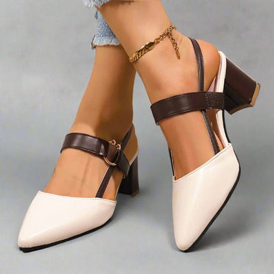 Nora | Dames pumps met spitse neus, T-band en blokhak
