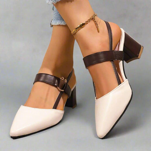 Nora | Dames pumps met spitse neus, T-band en blokhak