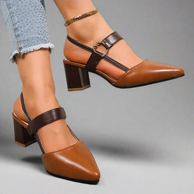 Nora | Dames pumps met spitse neus, T-band en blokhak