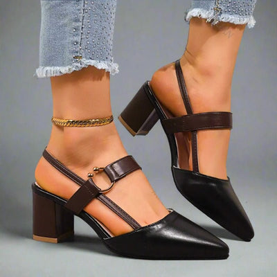 Nora | Dames pumps met spitse neus, T-band en blokhak