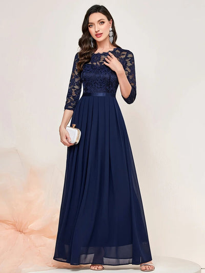 Katharina | Elegante dames maxi-avondjurk van kant en chiffon