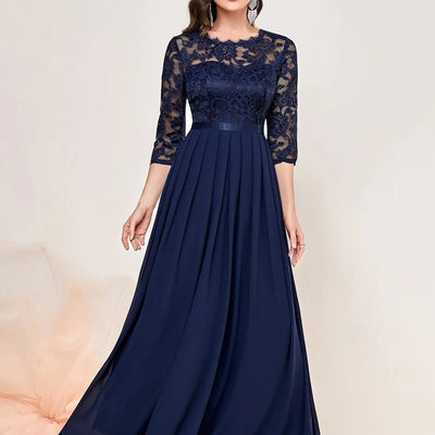 Katharina | Elegante dames maxi-avondjurk van kant en chiffon