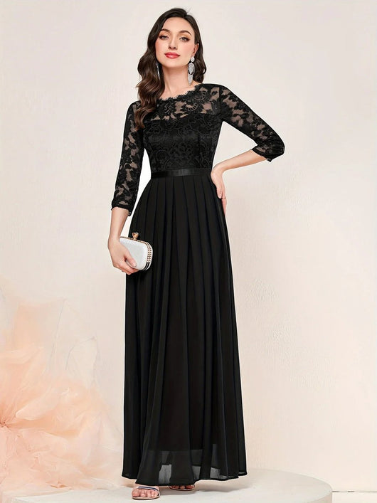 Katharina | Elegante dames maxi-avondjurk van kant en chiffon