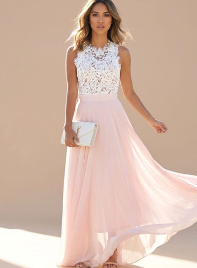 Nora | Dames avondjurk met kanten top en chiffon maxirok
