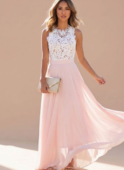 Nora | Dames avondjurk met kanten top en chiffon maxirok