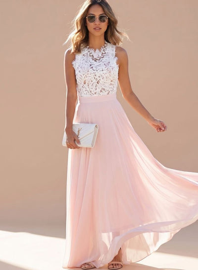 Nora | Dames avondjurk met kanten top en chiffon maxirok