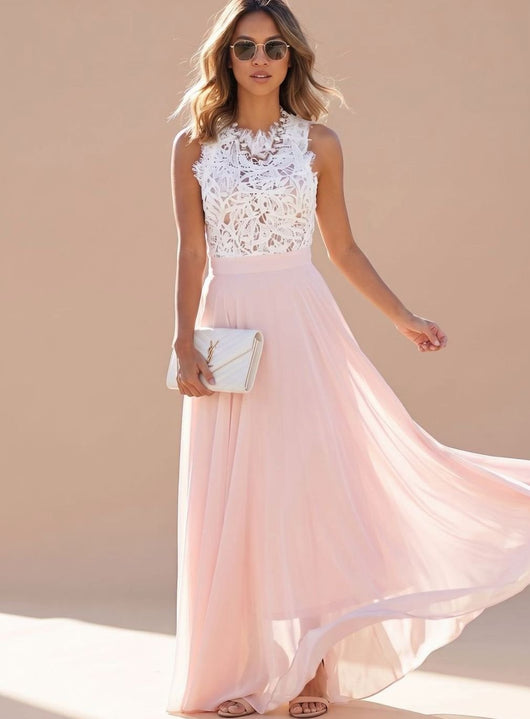 Nora | Dames avondjurk met kanten top en chiffon maxirok