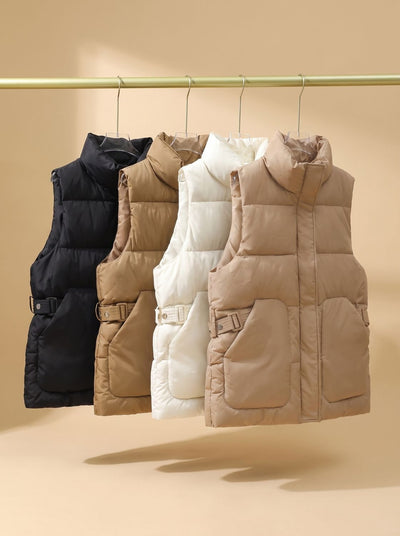 Marlene | Gewatteerde dames bodywarmer met hoge opstaande kraag en klepzakken