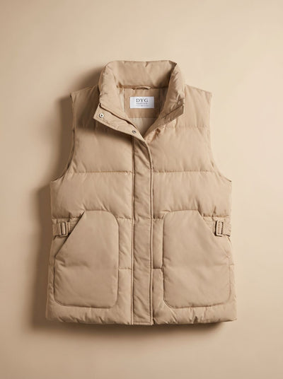 Marlene | Gewatteerde dames bodywarmer met hoge opstaande kraag en klepzakken