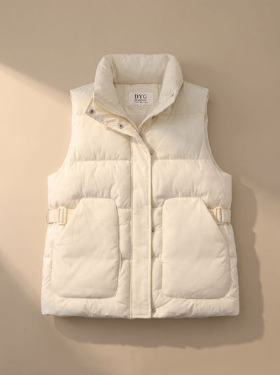 Marlene | Gewatteerde dames bodywarmer met hoge opstaande kraag en klepzakken