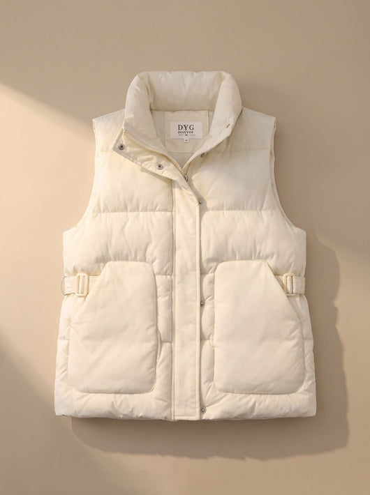 Marlene | Gewatteerde dames bodywarmer met hoge opstaande kraag en klepzakken