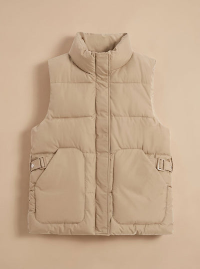 Marlene | Gewatteerde dames bodywarmer met hoge opstaande kraag en klepzakken