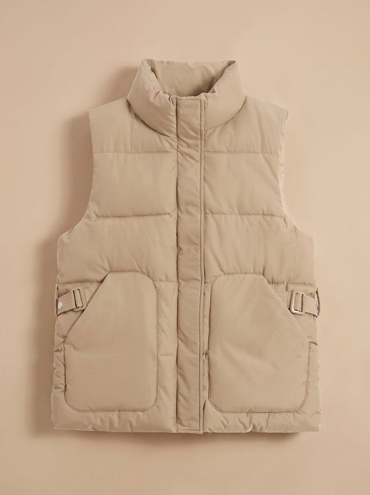 Marlene | Gewatteerde dames bodywarmer met hoge opstaande kraag en klepzakken