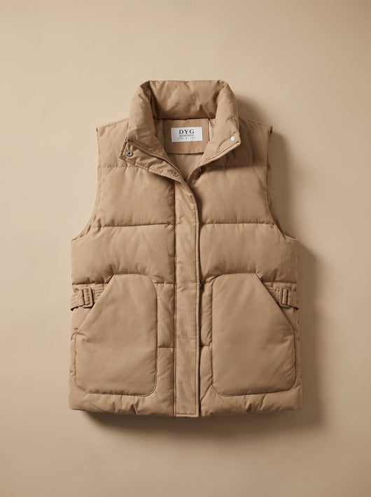 Marlene | Gewatteerde dames bodywarmer met hoge opstaande kraag en klepzakken