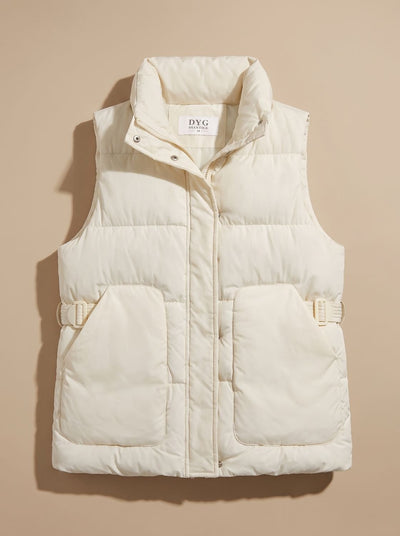Marlene | Gewatteerde dames bodywarmer met hoge opstaande kraag en klepzakken