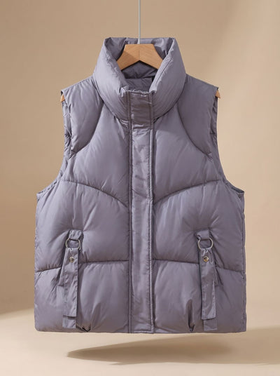 Nora | Gewatteerde dames bodywarmer met hoge opstaande kraag en sierbandjes
