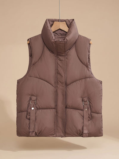 Nora | Gewatteerde dames bodywarmer met hoge opstaande kraag en sierbandjes