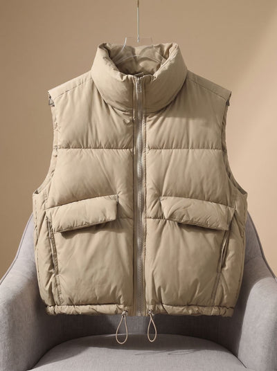 Sophie | Gewatteerde dames bodywarmer met opstaande kraag en koordzoom