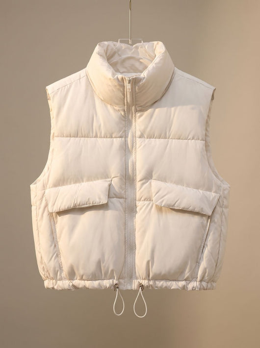Sophie | Gewatteerde dames bodywarmer met opstaande kraag en koordzoom