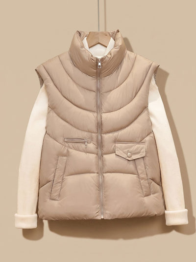 Greta | Gewatteerde dames bodywarmer met opstaande kraag en multifunctionele zakken