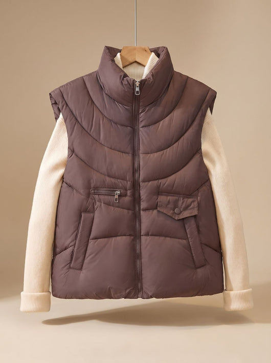 Greta | Gewatteerde dames bodywarmer met opstaande kraag en multifunctionele zakken