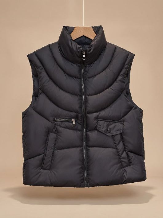 Greta | Gewatteerde dames bodywarmer met opstaande kraag en multifunctionele zakken