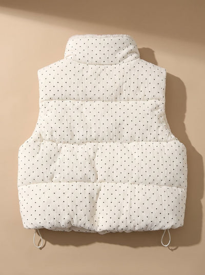 Marie | Gewatteerde dames bodywarmer met teddyvoering en stippen