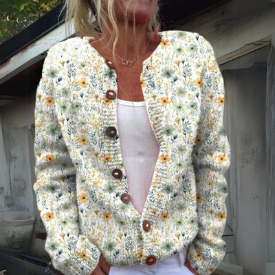 Hannah | Dames gebreid vest met bloemendessin en knoopsluiting