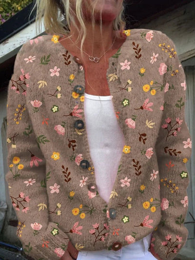 Hannah | Dames gebreid vest met bloemendessin en knoopsluiting