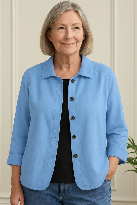 Marie | Licht dames blousevest van katoen-linnen met knopen