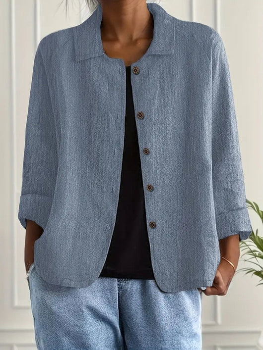 Marie | Licht dames blousevest van katoen-linnen met knopen