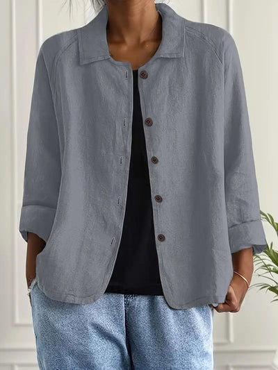 Marie | Licht dames blousevest van katoen-linnen met knopen