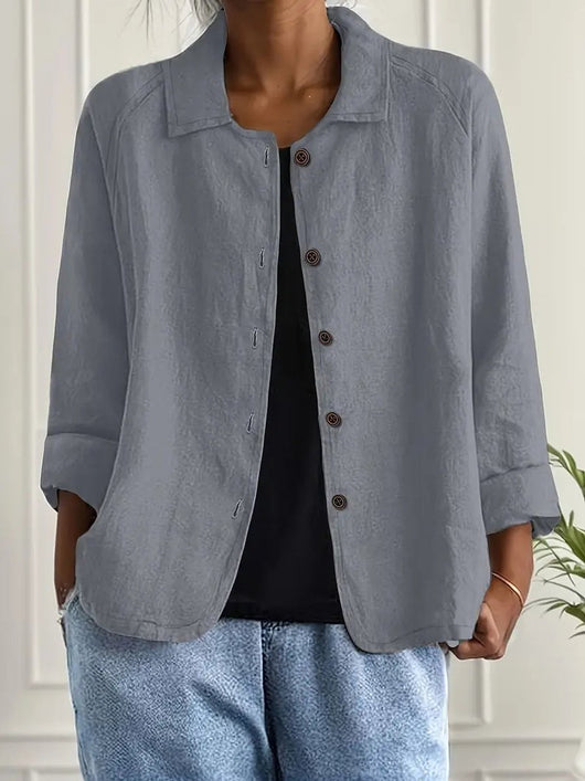 Marie | Licht dames blousevest van katoen-linnen met knopen