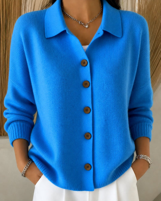 Nora | Dames gebreid vest met blousekraag, knoopsluiting en relaxed fit
