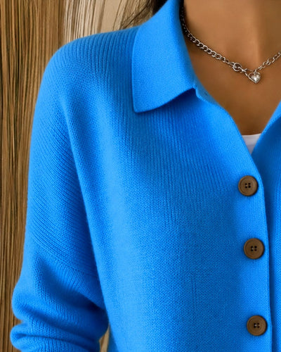 Nora | Dames gebreid vest met blousekraag, knoopsluiting en relaxed fit