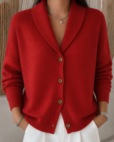 Nora | Dames gebreid vest met blousekraag, knoopsluiting en relaxed fit