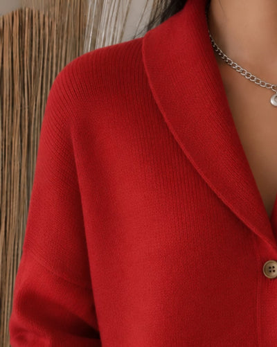 Nora | Dames gebreid vest met blousekraag, knoopsluiting en relaxed fit