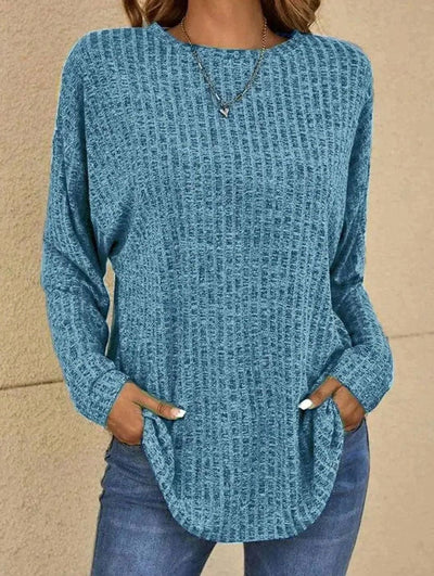 Mia | Oversized dames gebreide trui met wafeldessin en ronde hals