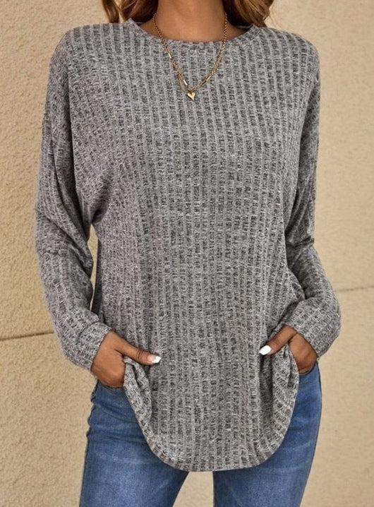 Mia | Oversized dames gebreide trui met wafeldessin en ronde hals